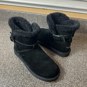 Koolaburra by UGG Women's Sz 8 Ankle Booties Suede Faux Fur Lining Black Pull On